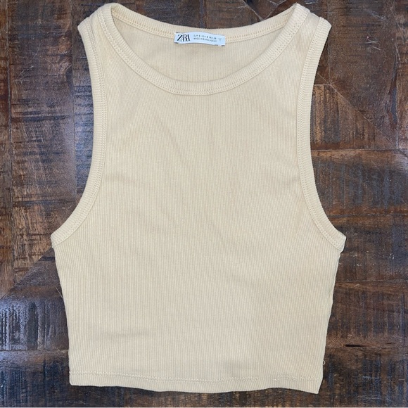 Zara Sleeveless Basic Ribbed Crop Tank Tops Tan Color Size Small - Picture 1 of 6